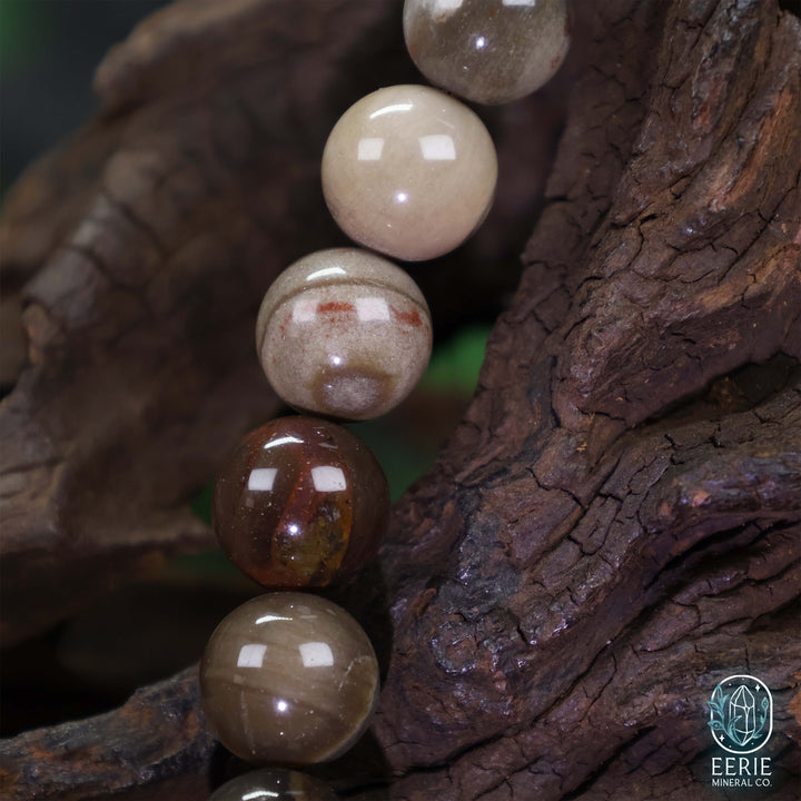 Petrified Wood Gemstone Beaded Boho Stretch Bracelet
