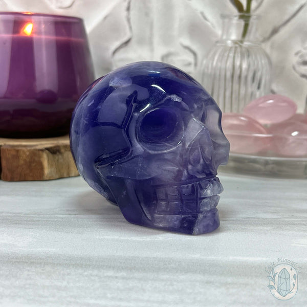 Polished Purple Fluorite Skull Carving