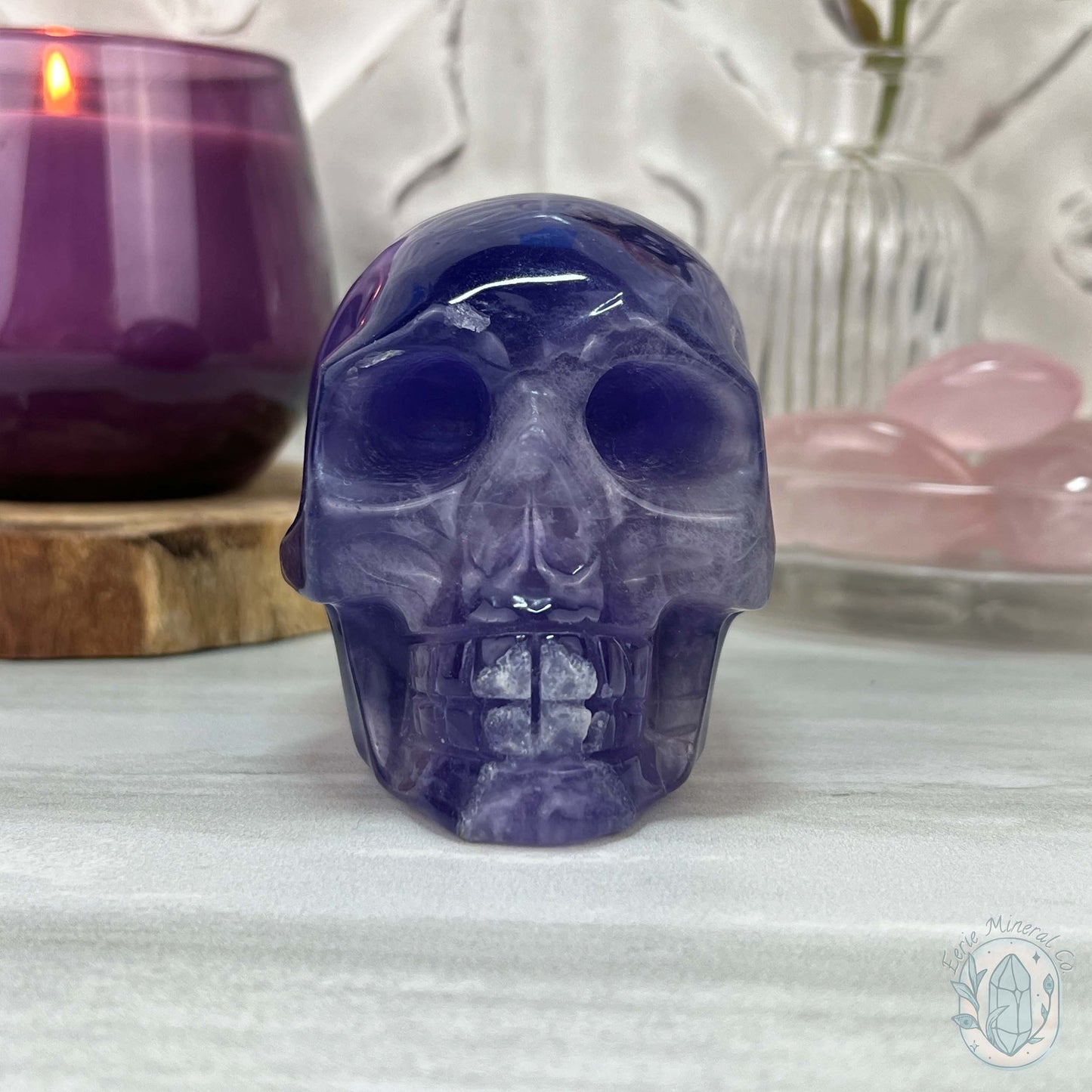 Polished Purple Fluorite Skull Carving