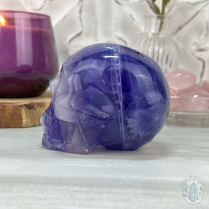Polished Purple Fluorite Skull Carving