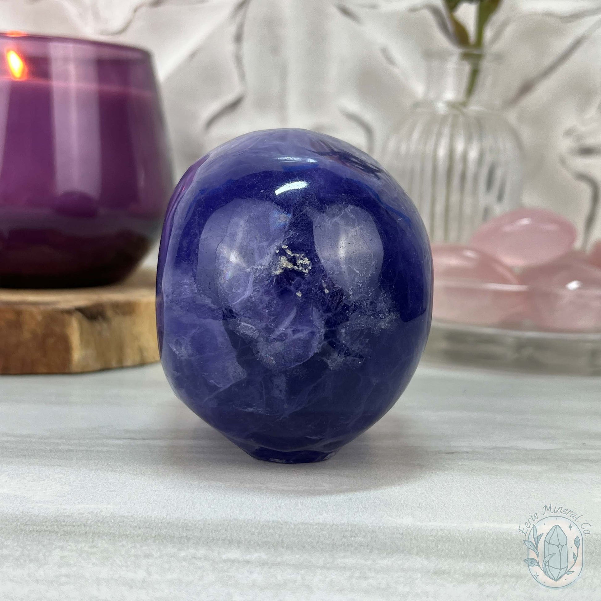 Polished Purple Fluorite Skull Carving