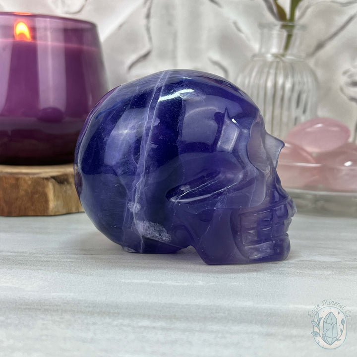 Polished Purple Fluorite Skull Carving
