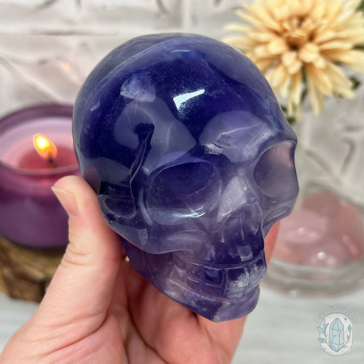 Polished Purple Fluorite Skull Carving