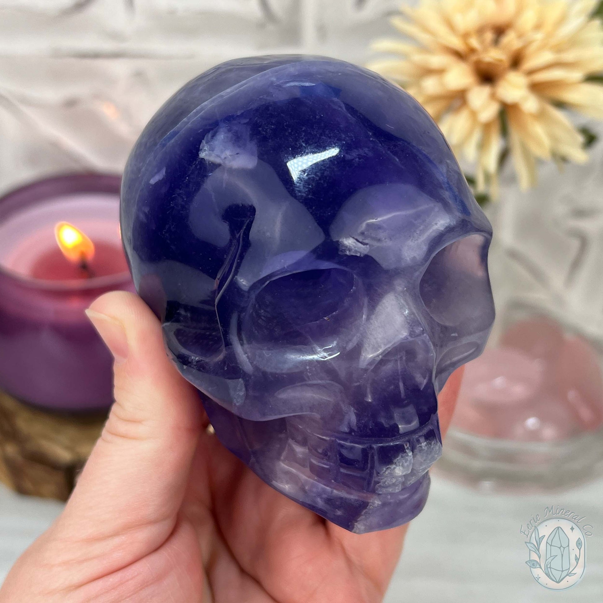 Polished Purple Fluorite Skull Carving