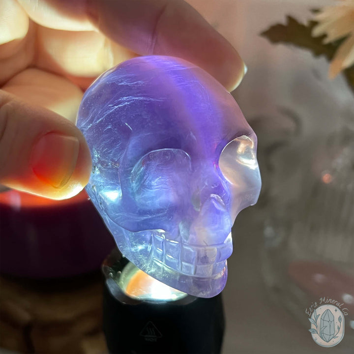 Polished Rainbow Fluorite Skull Carving