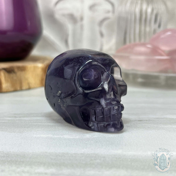 Polished Rainbow Fluorite Skull Carving