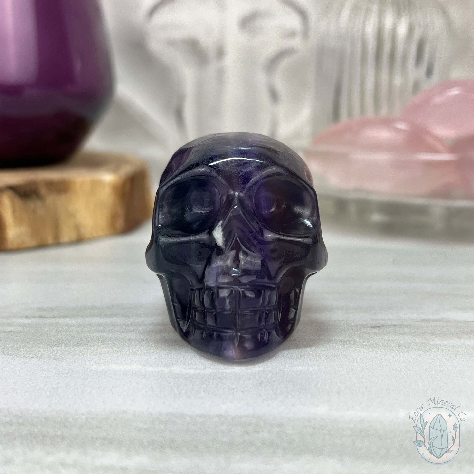 Polished Rainbow Fluorite Skull Carving