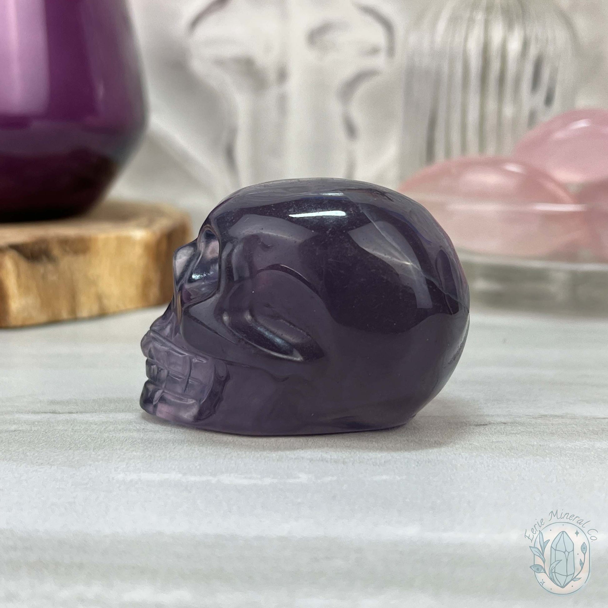 Polished Rainbow Fluorite Skull Carving