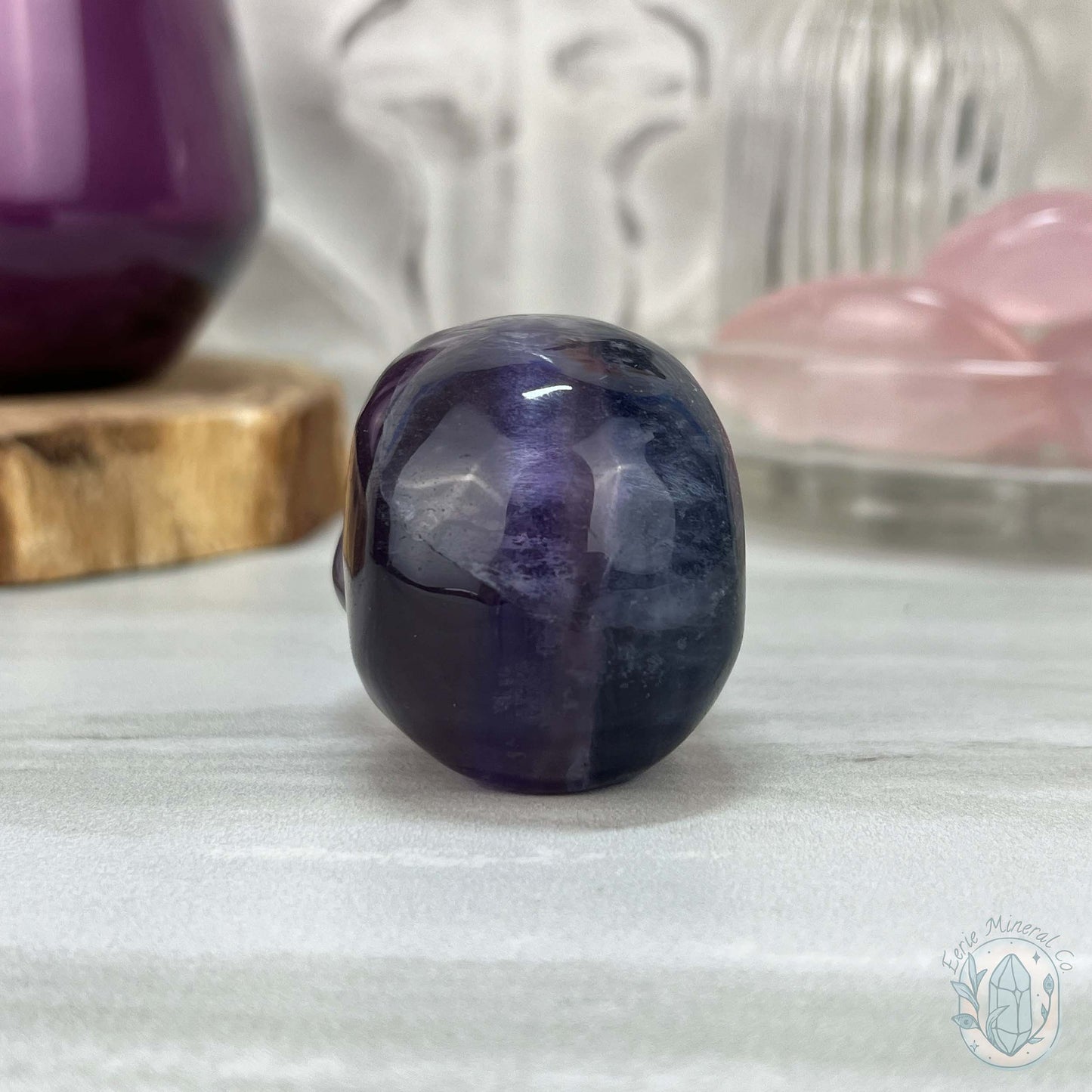 Polished Rainbow Fluorite Skull Carving