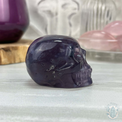 Polished Rainbow Fluorite Skull Carving