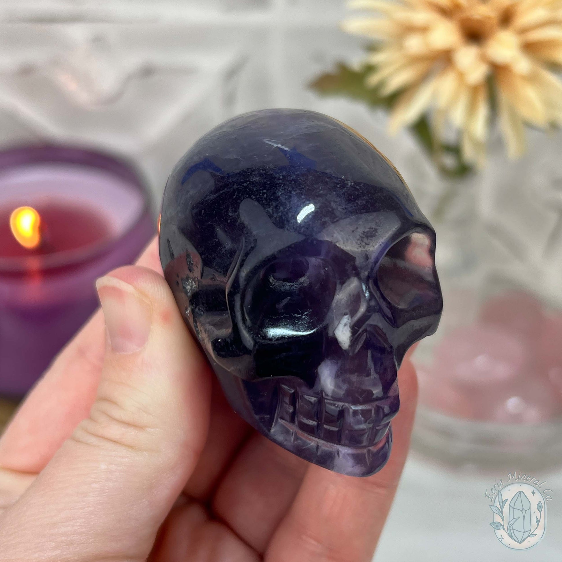Polished Rainbow Fluorite Skull Carving