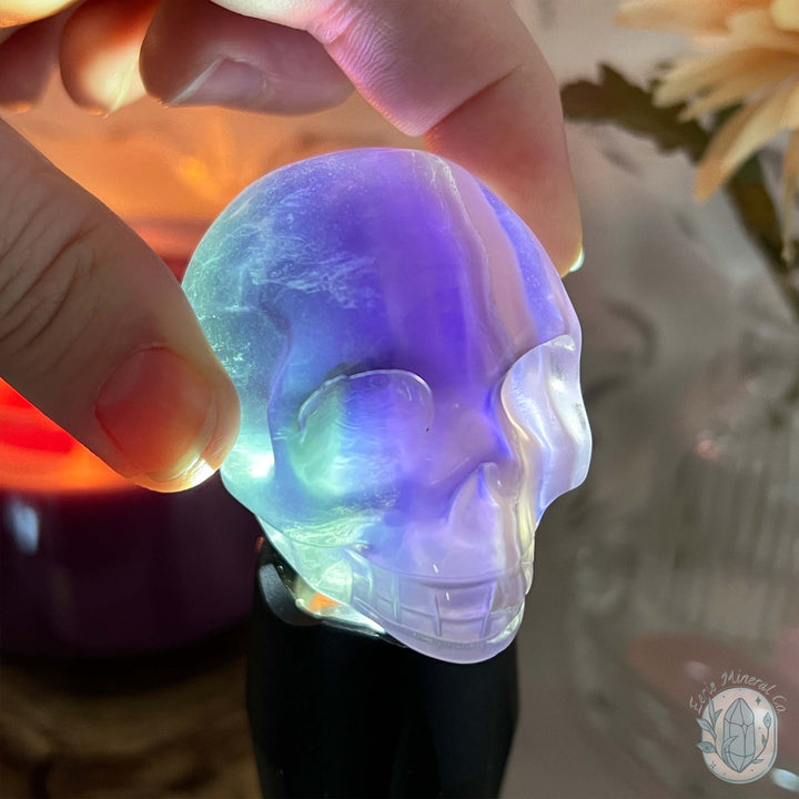 2.30" Polished Rainbow Fluorite Skull Carving