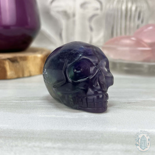 2.30" Polished Rainbow Fluorite Skull Carving