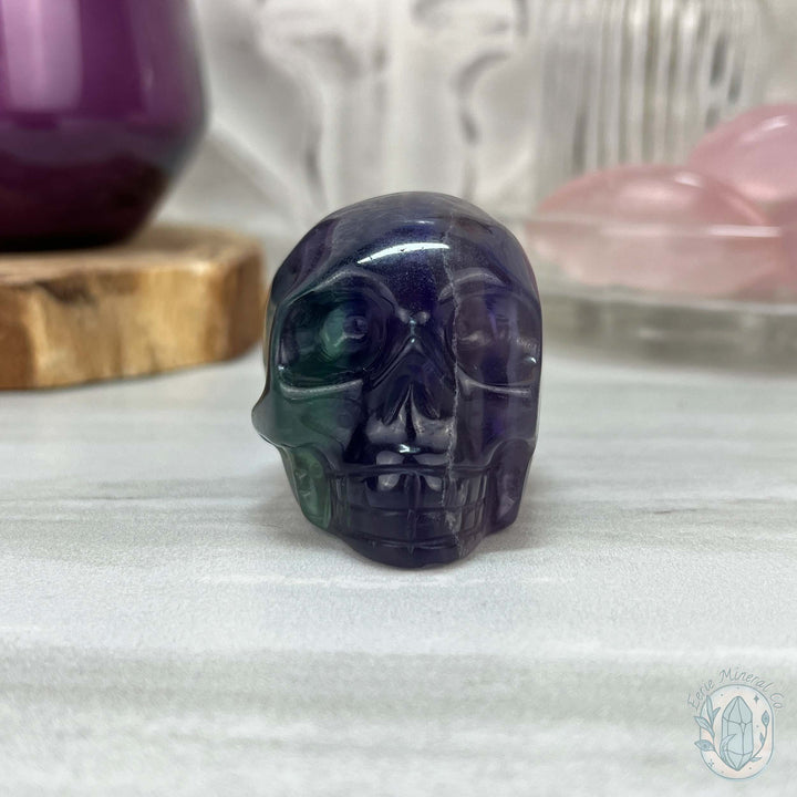 2.30" Polished Rainbow Fluorite Skull Carving