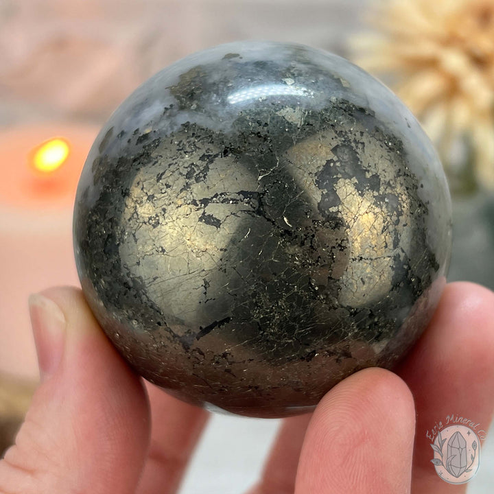 53mm Pyrite and Quartz Polished Sphere