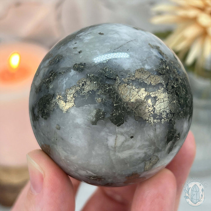 56mm Pyrite and Quartz Polished Sphere