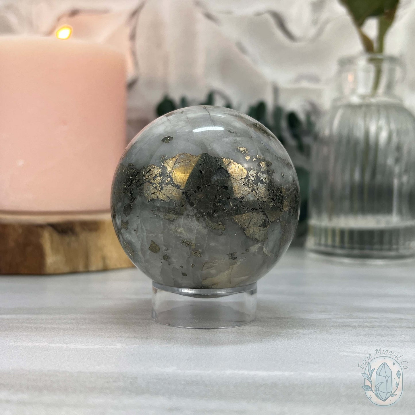 56mm Pyrite and Quartz Polished Sphere