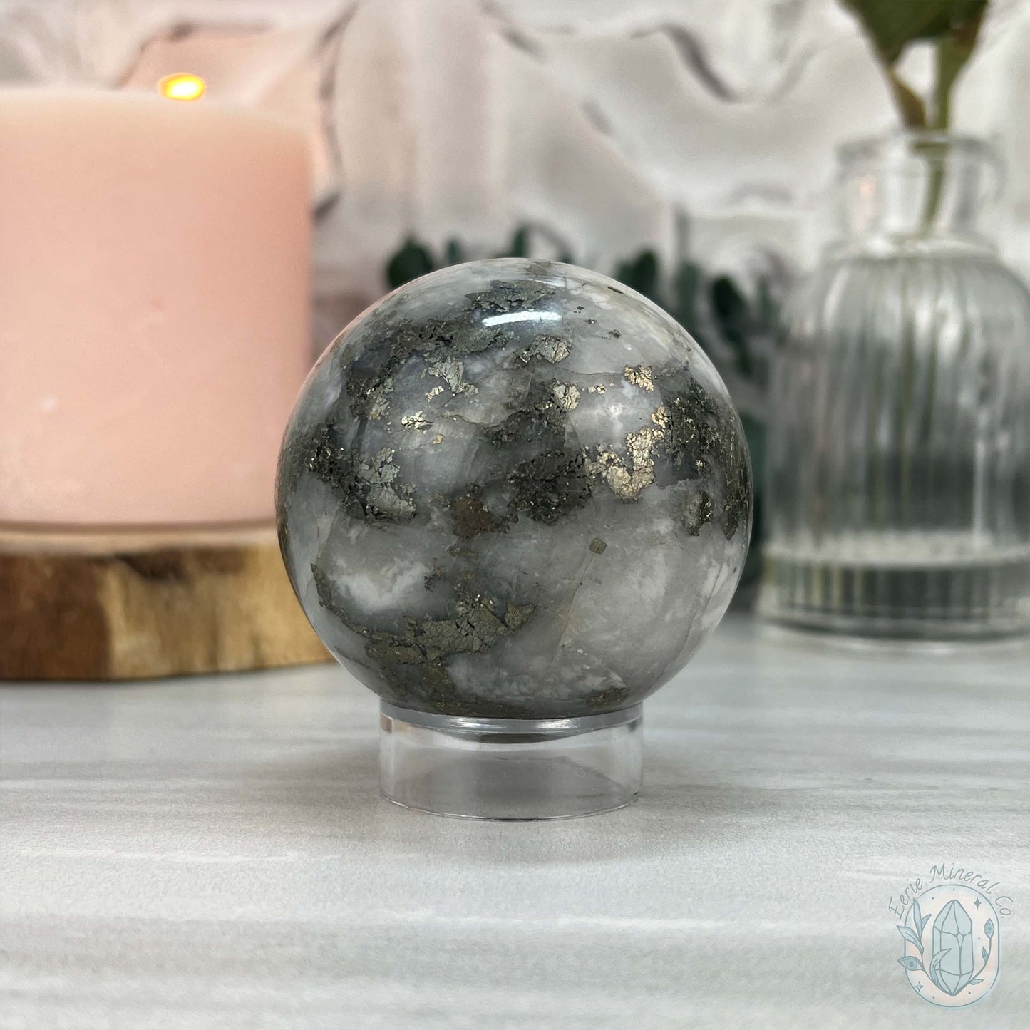 56mm Pyrite and Quartz Polished Sphere