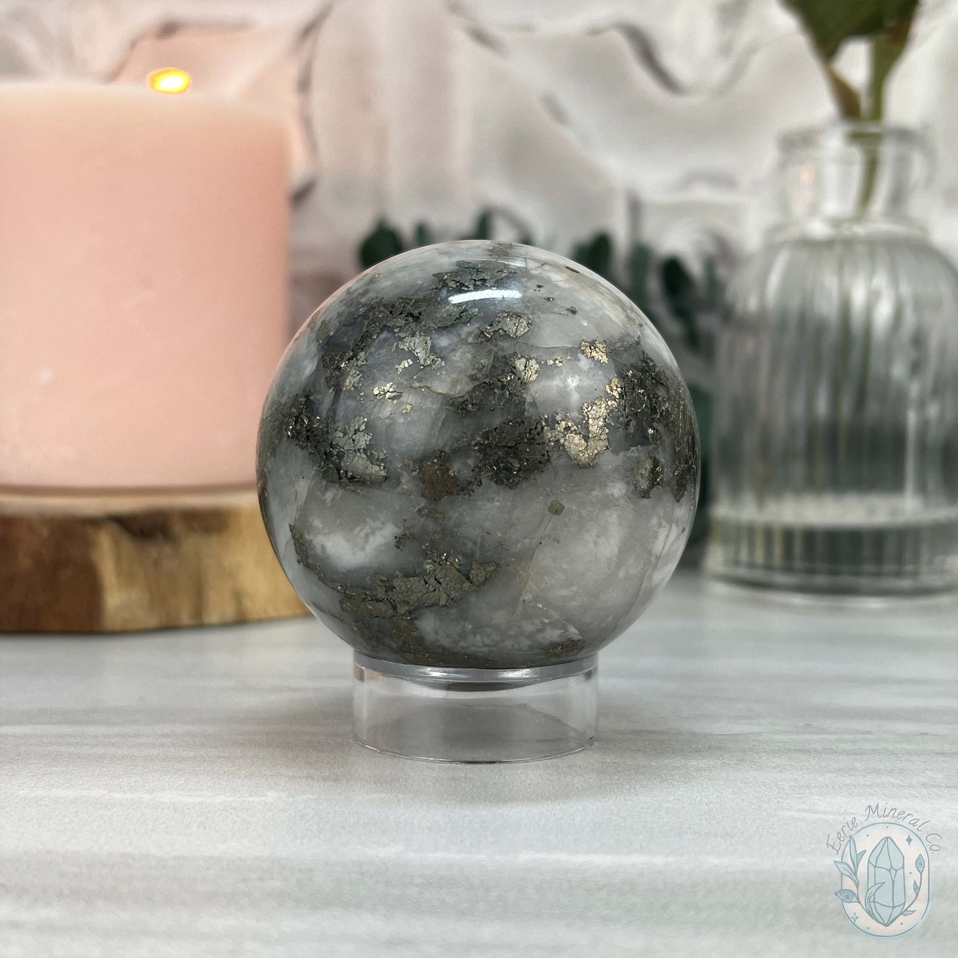 56mm Pyrite and Quartz Polished Sphere