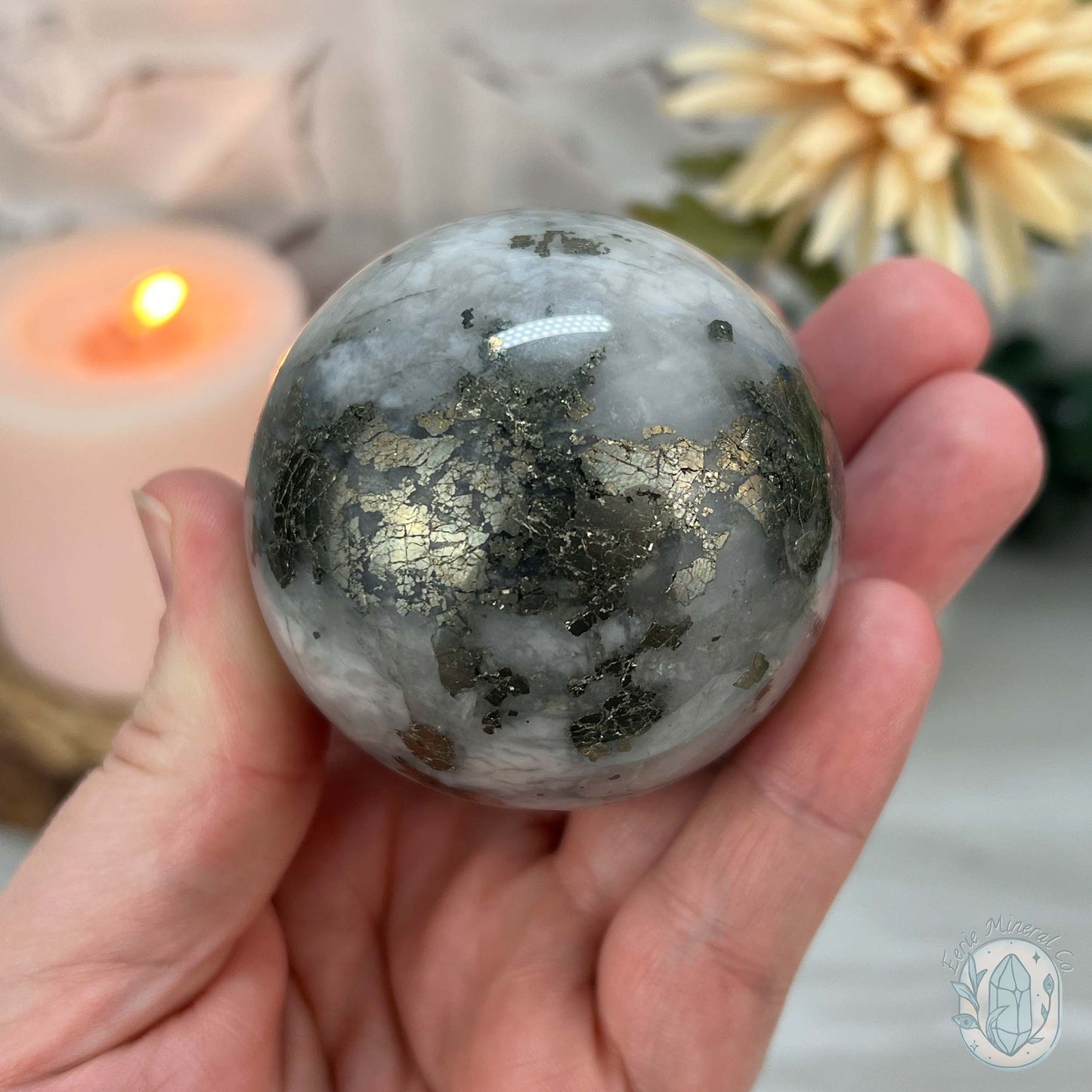 56mm Pyrite and Quartz Polished Sphere
