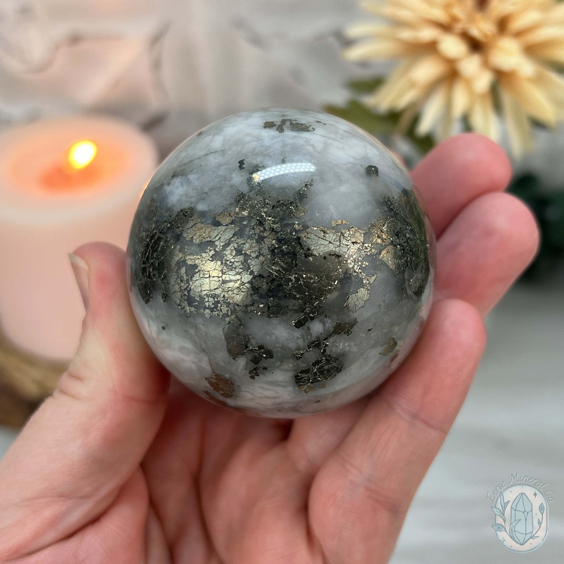 56mm Pyrite and Quartz Polished Sphere