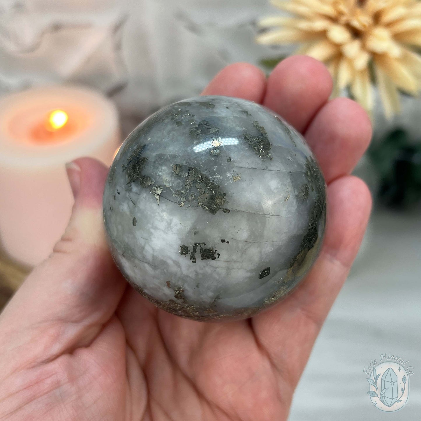 56mm Pyrite and Quartz Polished Sphere