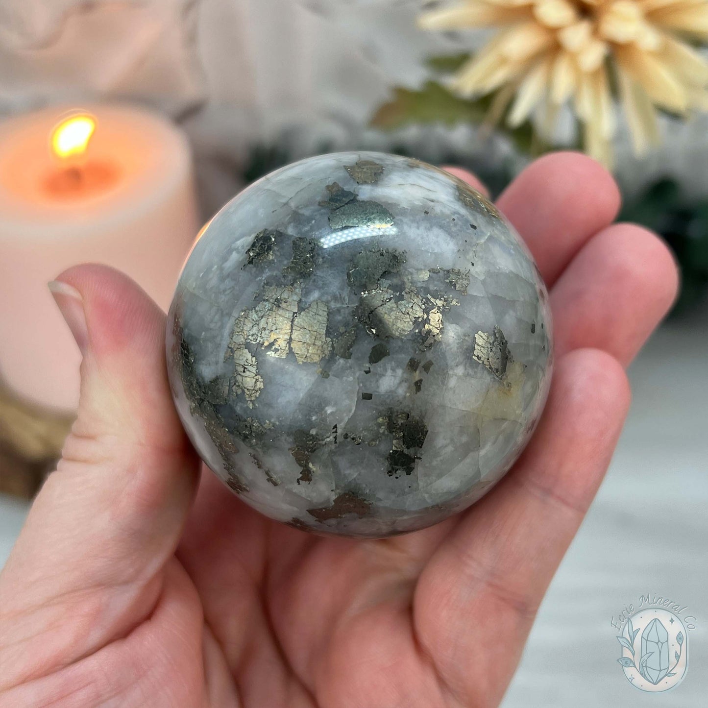 56mm Pyrite and Quartz Polished Sphere
