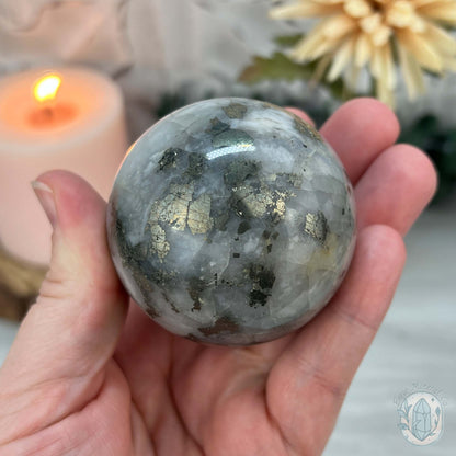 56mm Pyrite and Quartz Polished Sphere