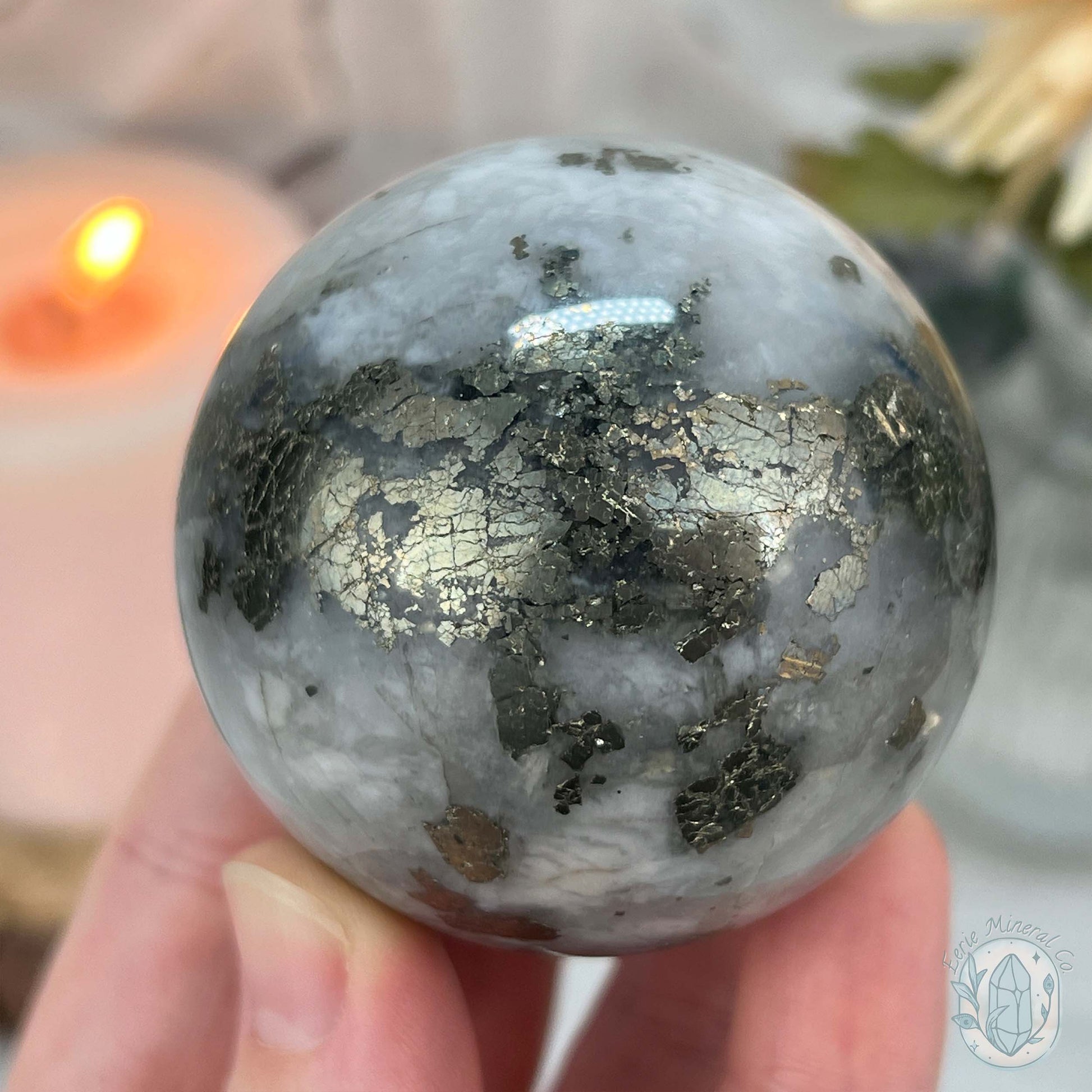 56mm Pyrite and Quartz Polished Sphere