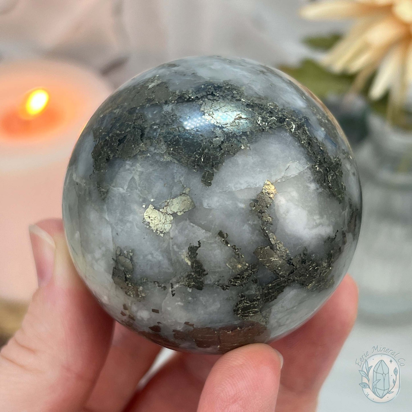 56mm Pyrite and Quartz Polished Sphere