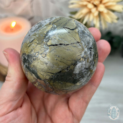 68mm Pyrite and Quartz Polished Sphere