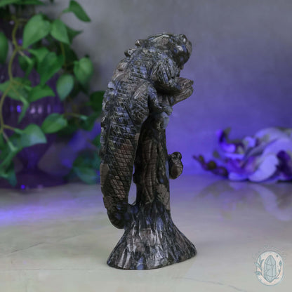 Hand Carved Que Sera Lizard on Tree Branch