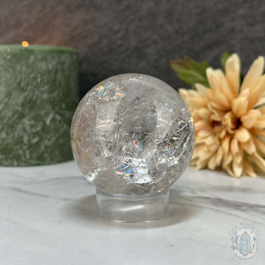 53mm Polished Clear Quartz Sphere with Rainbows