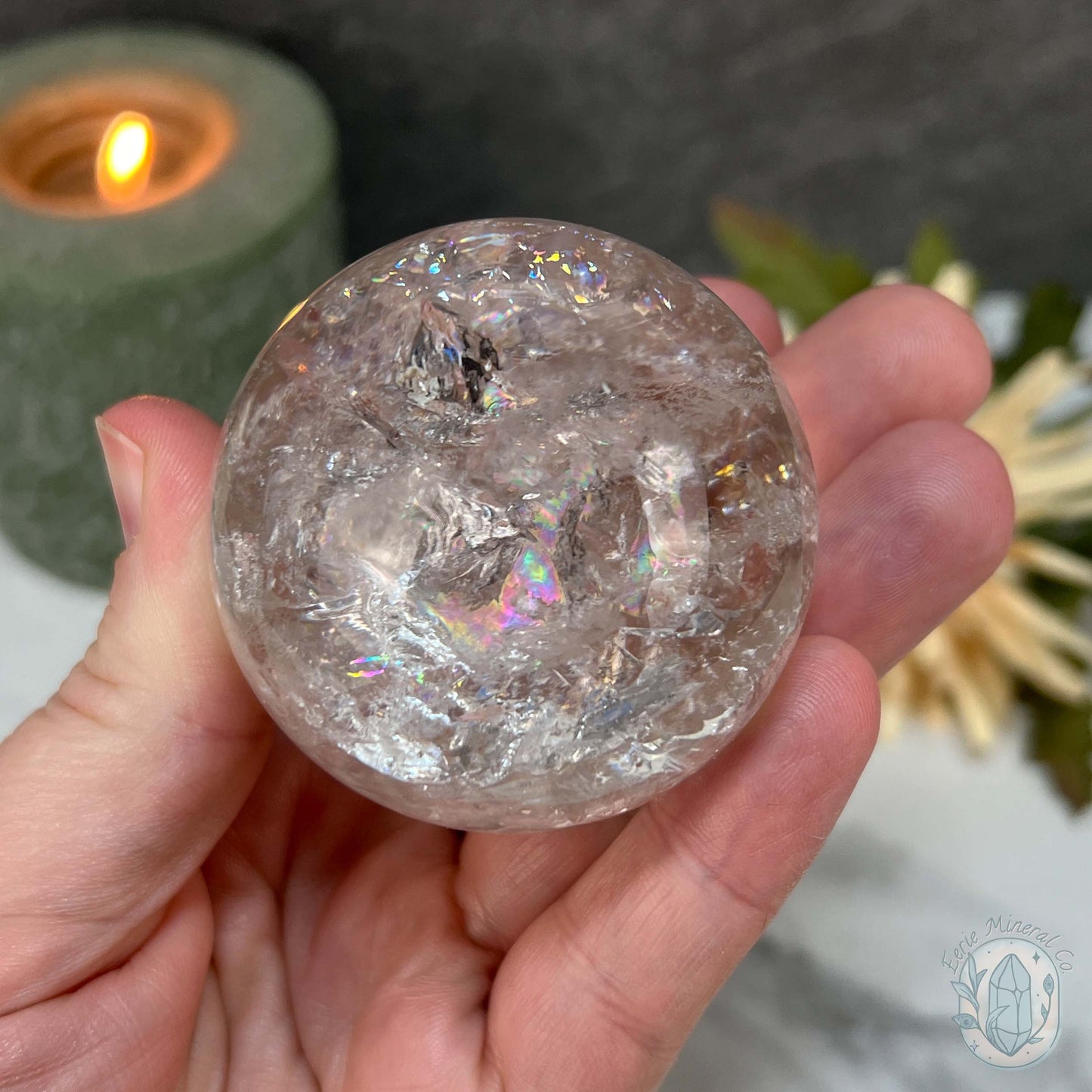 53mm Polished Clear Quartz Sphere with Rainbows
