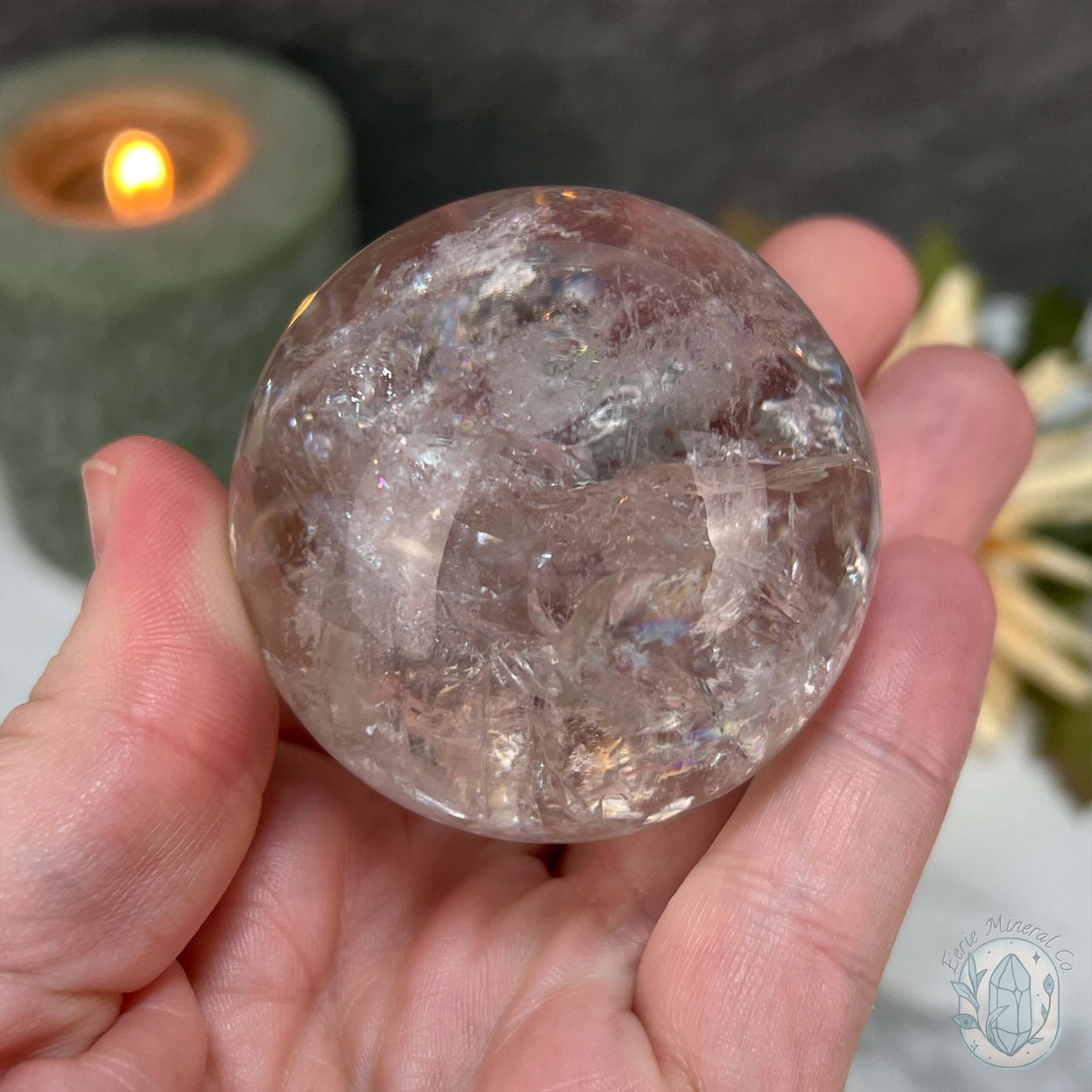53mm Polished Clear Quartz Sphere with Rainbows