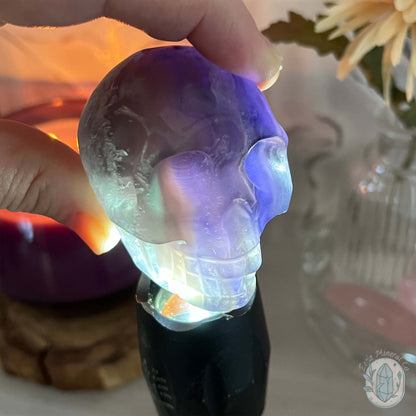 Polished Rainbow Fluorite Skull Carving