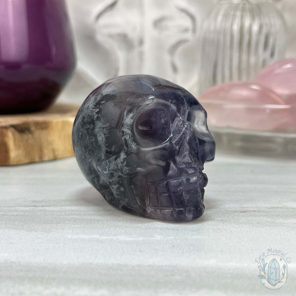 Polished Rainbow Fluorite Skull Carving