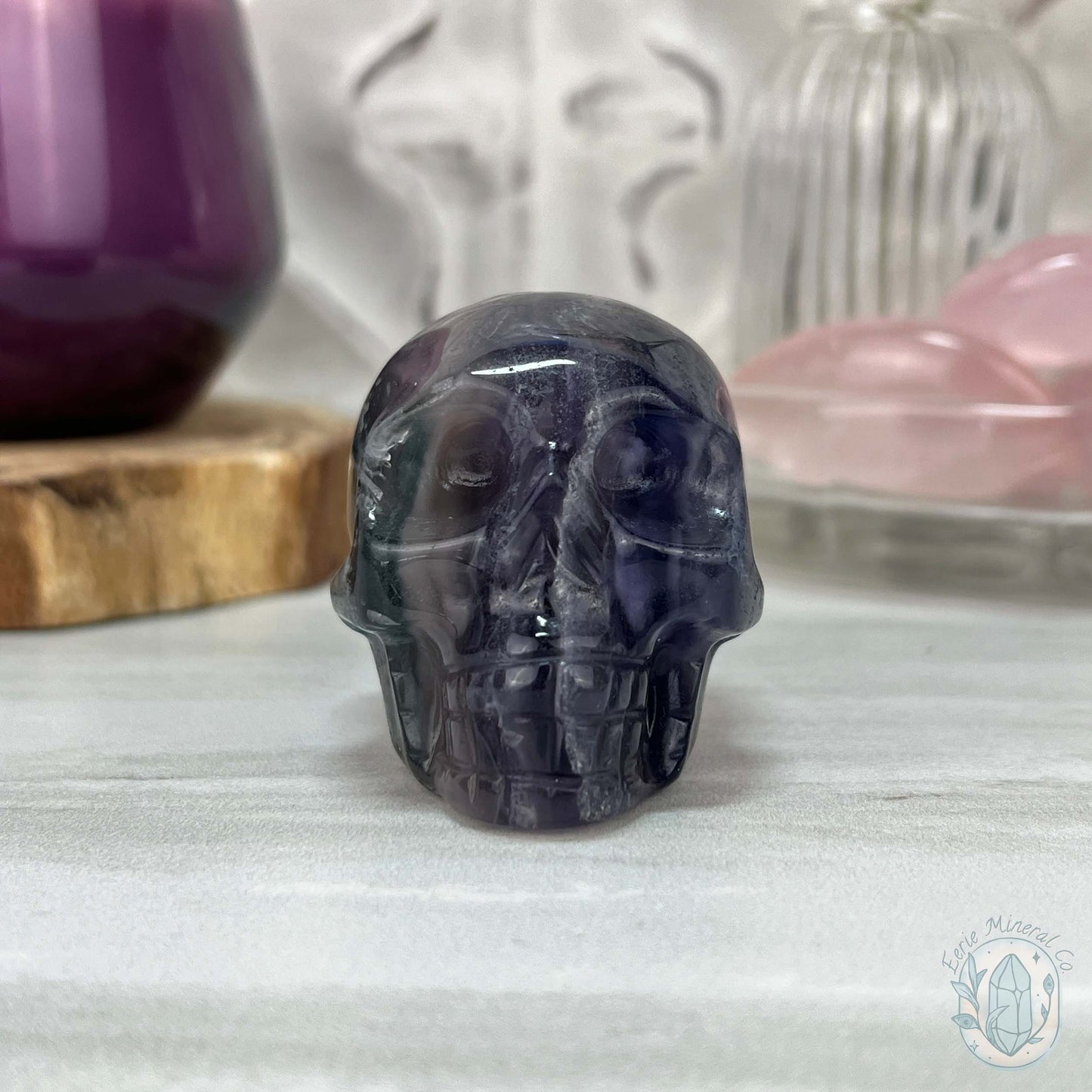 Polished Rainbow Fluorite Skull Carving
