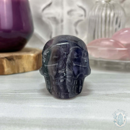 Polished Rainbow Fluorite Skull Carving