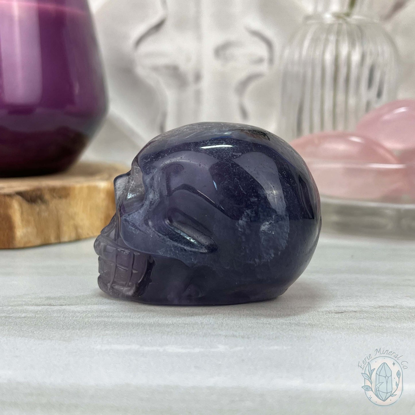 Polished Rainbow Fluorite Skull Carving
