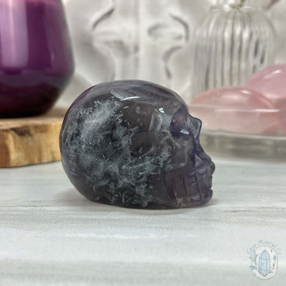 Polished Rainbow Fluorite Skull Carving