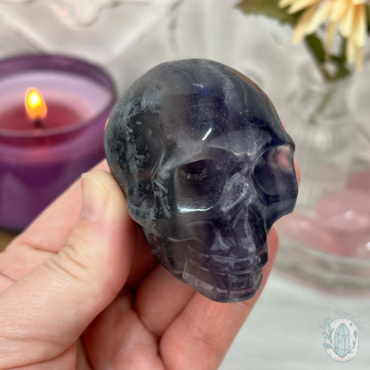 Polished Rainbow Fluorite Skull Carving
