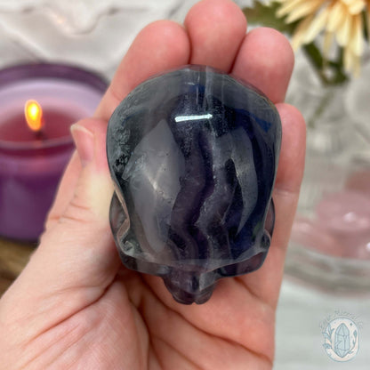 Polished Rainbow Fluorite Skull Carving