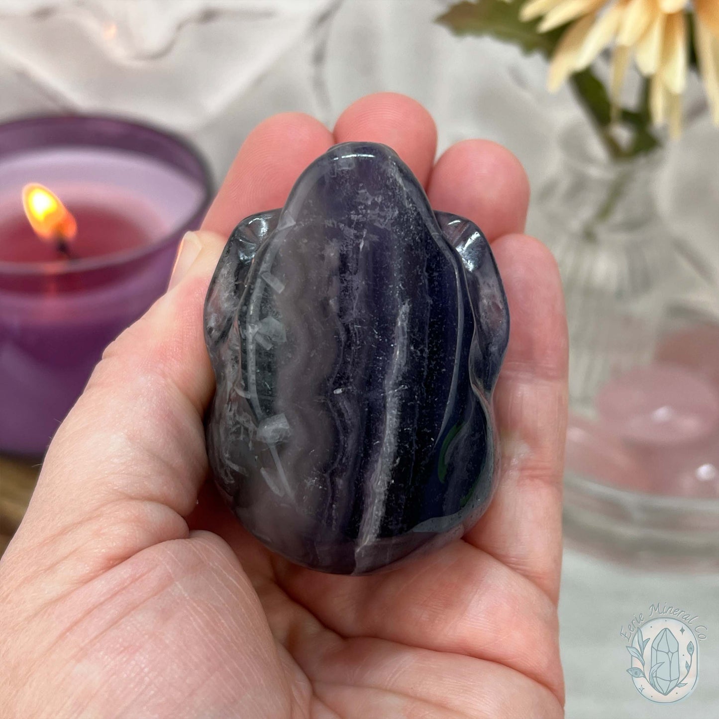 Polished Rainbow Fluorite Skull Carving