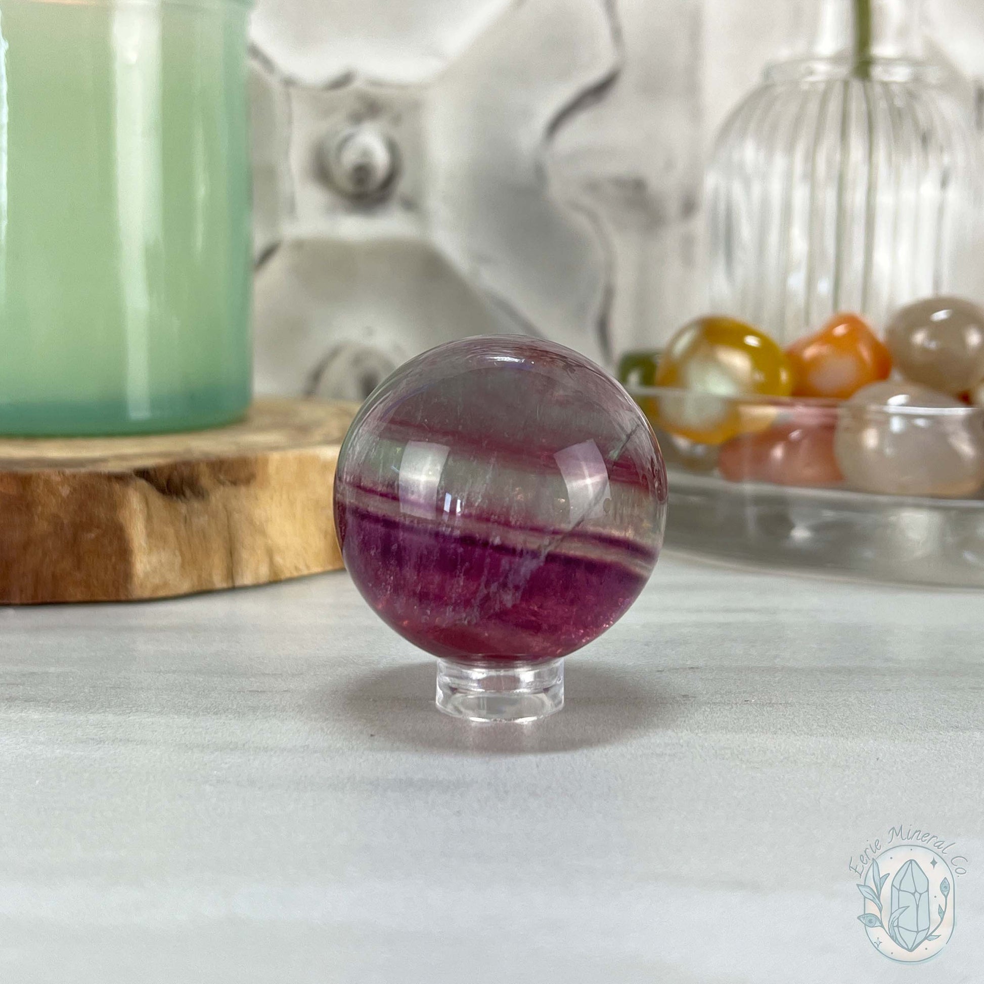 40mm Polished Rainbow Fluorite Sphere with Flash