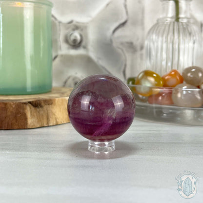 40mm Polished Rainbow Fluorite Sphere with Flash