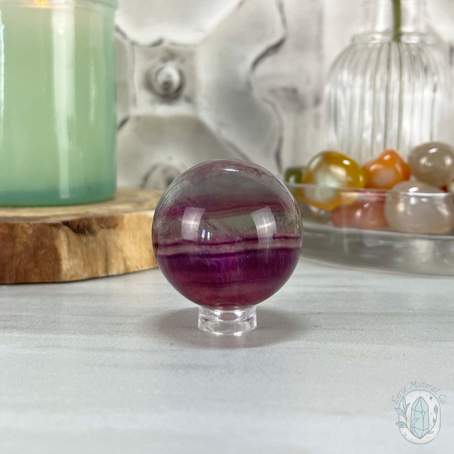 40mm Polished Rainbow Fluorite Sphere with Flash
