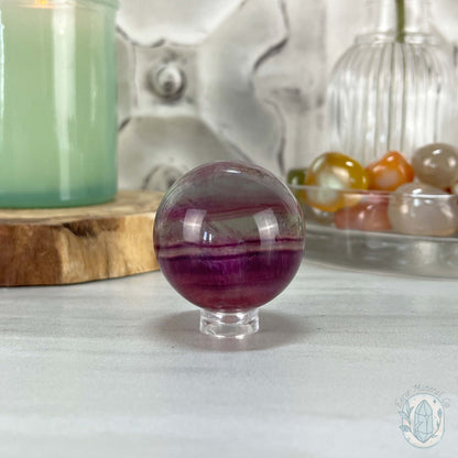 40mm Polished Rainbow Fluorite Sphere with Flash