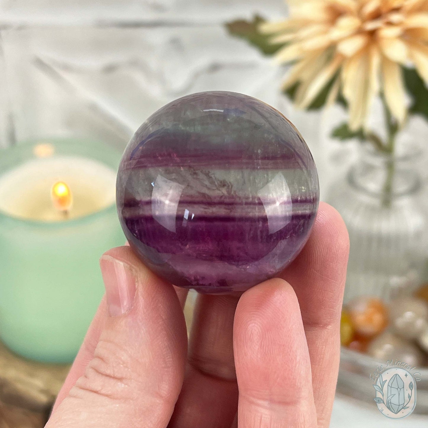 40mm Polished Rainbow Fluorite Sphere with Flash