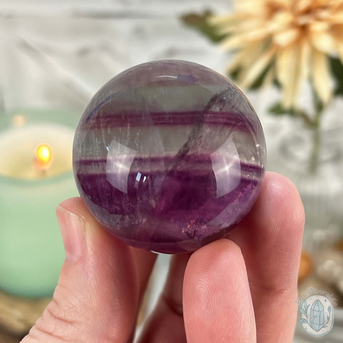 40mm Polished Rainbow Fluorite Sphere with Flash